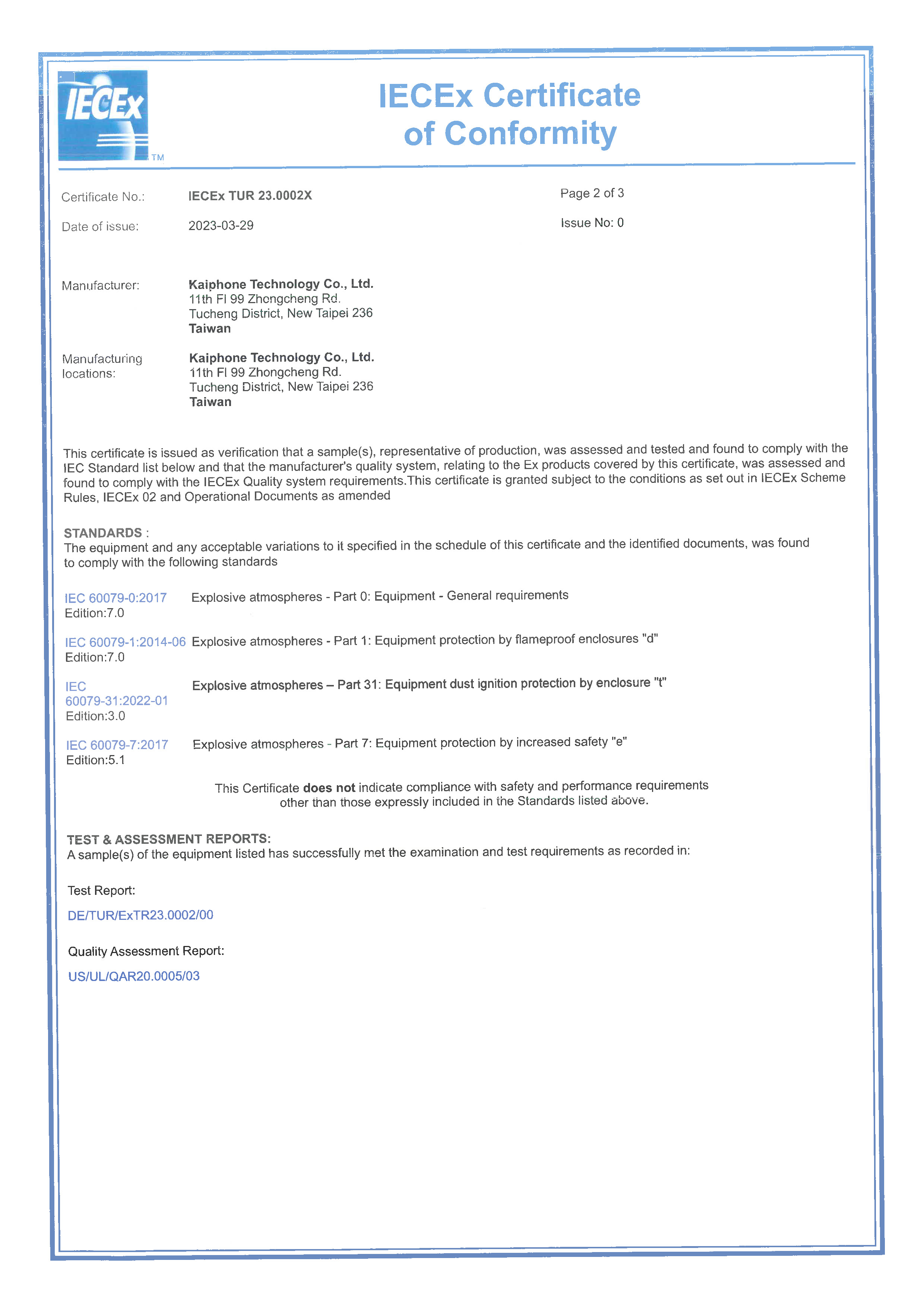 IECEx TUR 23.0002X