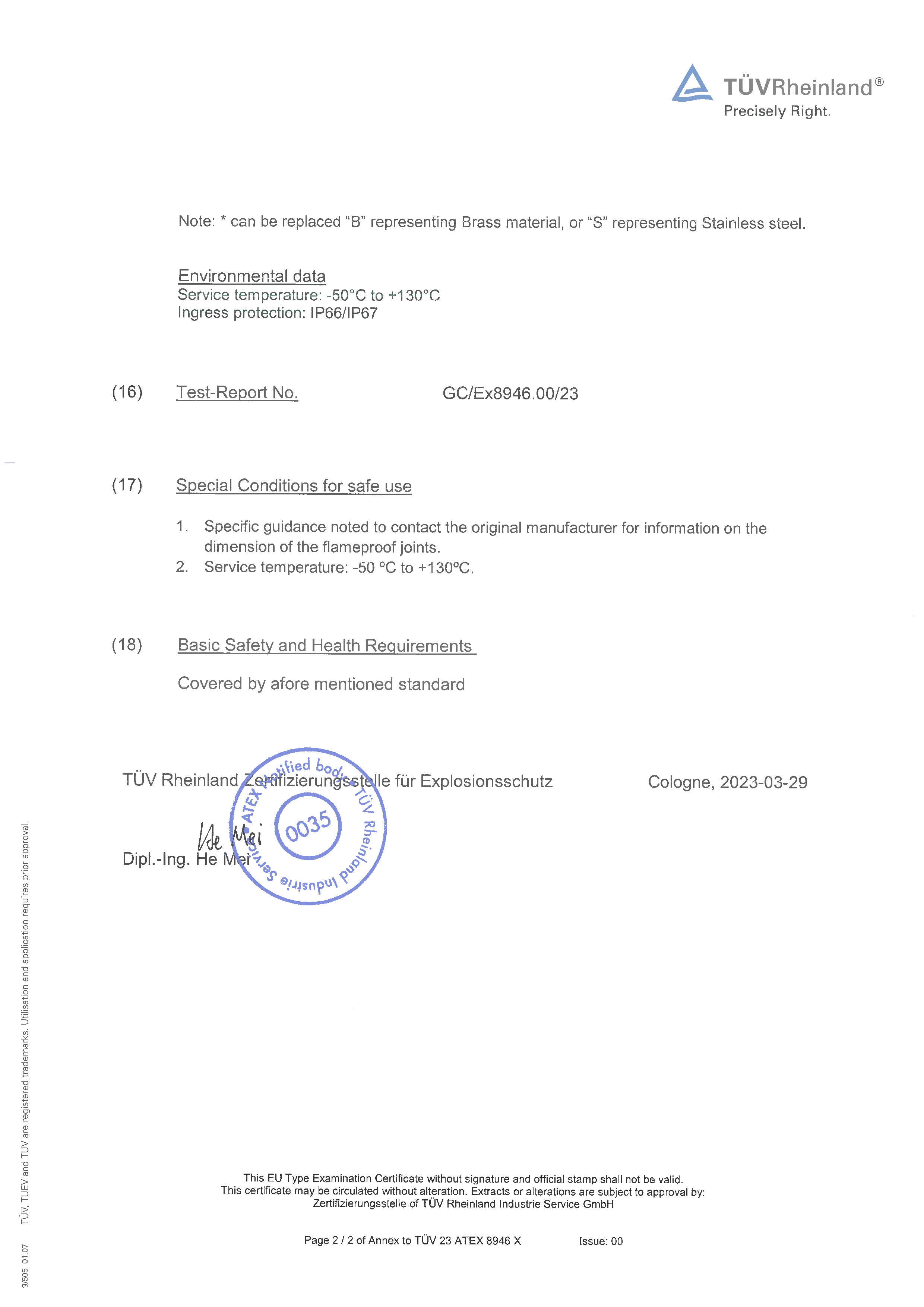 TÜV 23 ATEX 8946 X