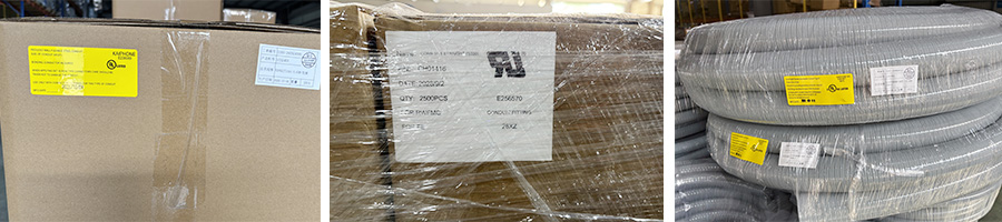 UL Mark and File Number printed on a Kaiflex flexible metal conduit carton